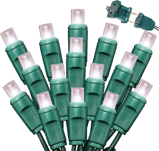 50LED String Lights,LED Christmas Lights,6" SPACING,Green Wire,White Colour,Commercial Grade