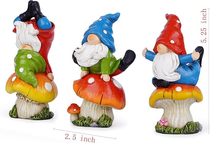 Hodao 3 PCS Spring Yoga Mushroom Gnomes Decoration Summer Elf Figurines Gifts for Home Spring Lively Garden Statues Decor for Outdoor, Mom, Mother (Multicolor)
