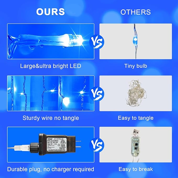 JMEXSUSS 300LED Christmas Curtain Lights, Blue Christmas Lights with Remote, Blue String Lights for Bedroom Wall Window Backdrop Garden Indoor Outdoor Patio Yard Porch Decorations, 9.8x9.8ft