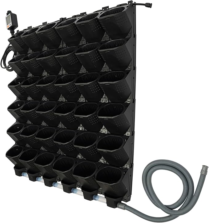 36 Pockets Hanging Planter Bags, Vertical Wall Mounted Plant Planting Grow Bags, Stackable Wall Planter with Timer, Self Watering Hanging Planters for Outdoor Indoor Garden-Black
