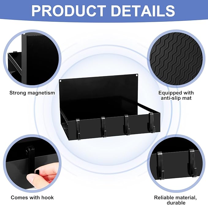 3 Pack Magnet Garage Organizer Magnetic Spice Rack for Refrigerator 20 lb Capacity Shelf Hanging Heavy Duty Magnetic Fridge Side for Organize Garage Tools(Black)