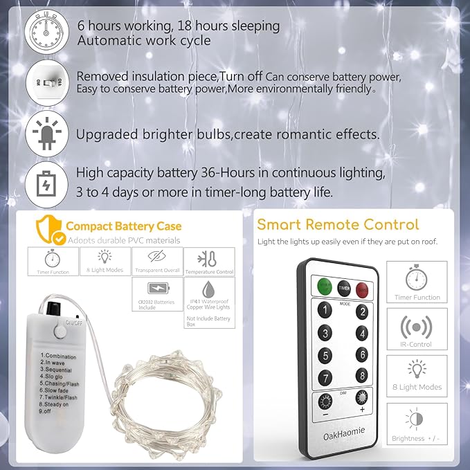 6 Pack Fairy Lights Battery Operated Mini String Lights with Timer 2PCS Remote 6.5ft 20LED Cool White Firefly Lights Waterproof Silver Wire Twinkle Lights DIY Mason Jar Wedding Party Christmas Decor