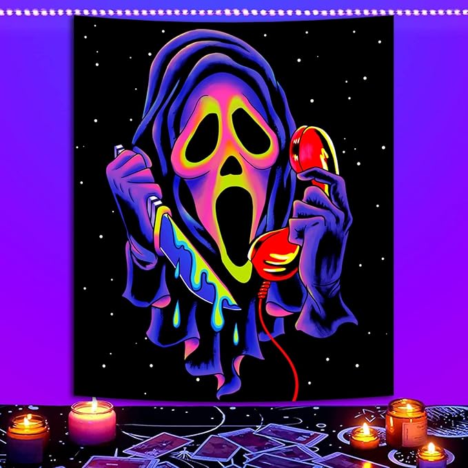 SparkLia Blacklight Horror Skull Tapestry, UV Reactive Neon Scary Face Wall Hanging, Glow in the Dark Spooky Decor for Bedroom, Gaming Room & Party - 30 x 40 inches