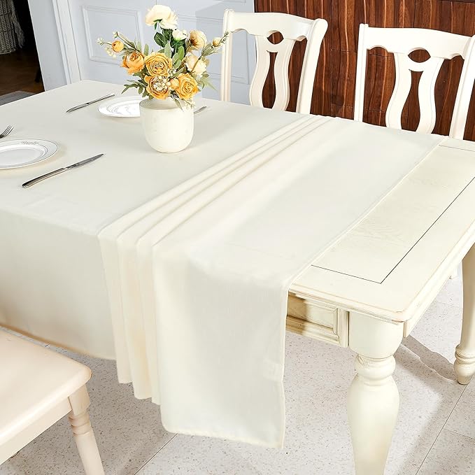IVAPUPU Textured Linen Table Cloth for Rectangle Table - Ivory Tablecloths Rectangular Waterproof Wrinkle Free Wipeable Dining Cover for Spring Wedding Birthday Kitchen Decor, 60 x 104 Inch