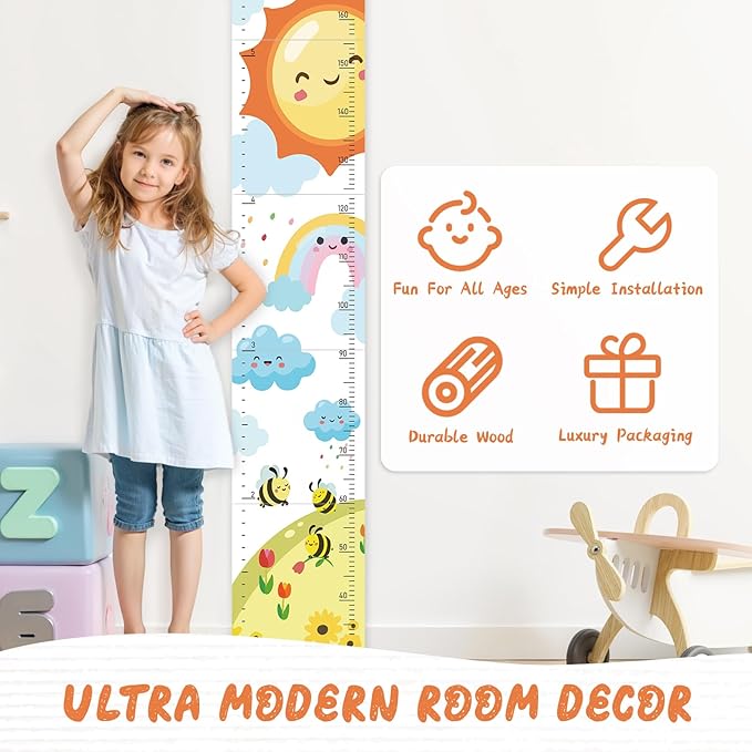 Personalized Name Growth Chart for Wall, Sun Rainbow Height Chart for Kids, No-Drill Growth Chart for Wall, Perfect as Kids Room Decor & Thoughtful Birthday Gift for Boys and Girls