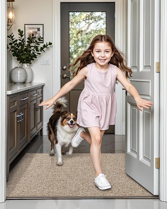 LUMI Indoor Door Mat 32"x47", Ultra Thin Low Profile Non-Slip Doormat for Home Entrance, Absorbent & Stain-Resistant Welcome Mats, Washable Entryway Mat for Front Door, Patio, Porch, Khaki