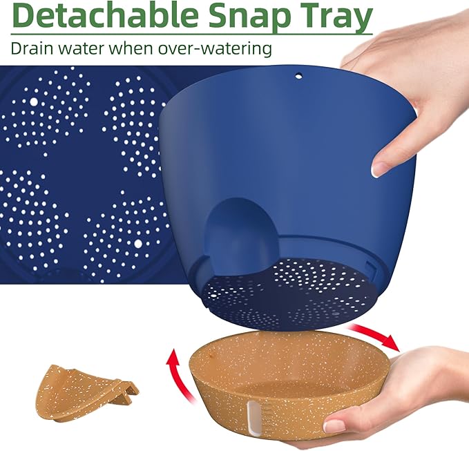 ZMTECH 10 Inch Hanging Planters for Indoor Outdoor Plants, 2 Pack Self Watering Hanging Plant Pots with Drainage Holes and Removable Saucer, Plastic Flower Hanging Pots with Watering Lip (Blue)