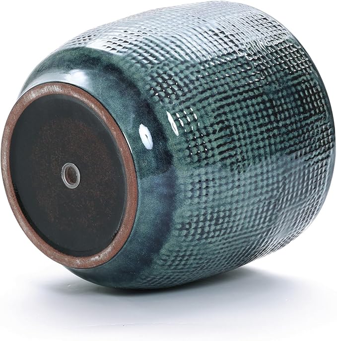 LuxenHome Marina Gray 12-Inch Dia Round Ceramic Planter Pot with Drainage Hole and Rubber Plug, Modern Gradient Glaze Plant Pot, Decorative Flower Garden Pot for Indoor Outdoor Plants