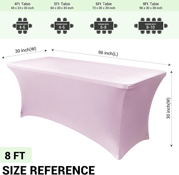 Obstal Spandex Table Cover 8ft Fitted Tablecloth Rectangular - Stretch Rectangle Folding Table Cloth for Birthday Party Wedding Banquet, Light Pink, 96L x 30W Inch