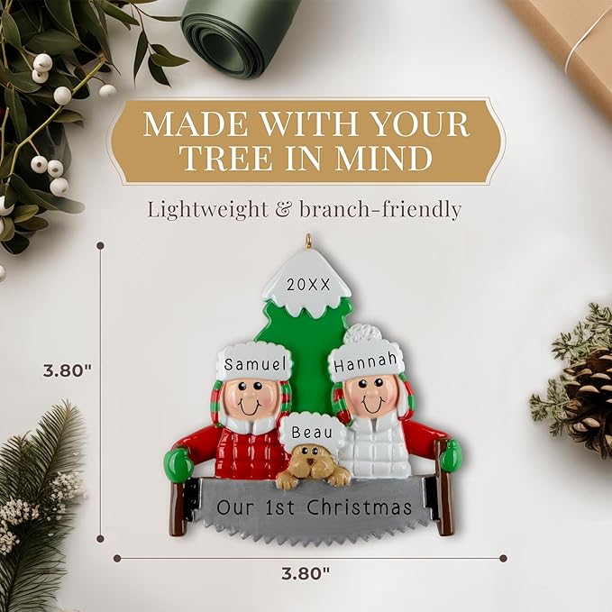 Personalized Couple with Dog Ornament 2025 | Free 24h Customization | Laser Engraved Pet Family Christmas Ornaments for Tree | Custom Gift Wrapped Outdoors Keepsake for Dog-Lovers
