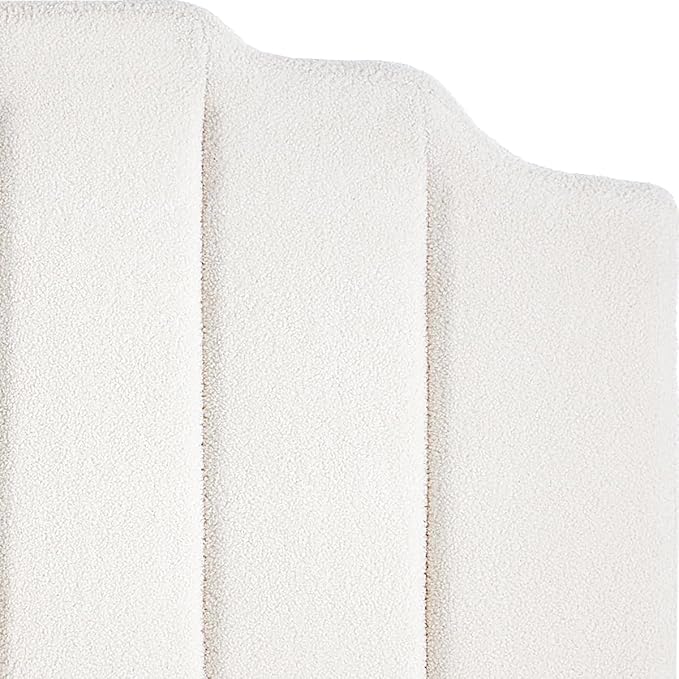 24KF White Teddy Fabric Tufted King Upholstered Headboard, Modern Vertical Channel Design California King Headboard with Stepped Silhouette Top Edge,6026-K-Teddy White