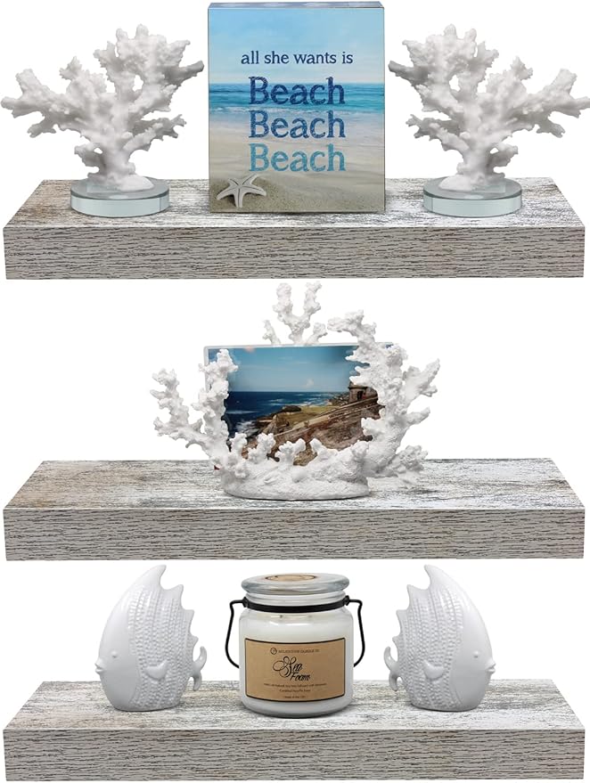 Sorbus Floating Shelves - 3 Pack 16 Inch Rustic Wall Shelves for Bedroom, Kitchen, Living Room, Bathroom Shelves, Home Decor, Office - Floating Shelf for Trophy, Books, Frames, Toilet Paper