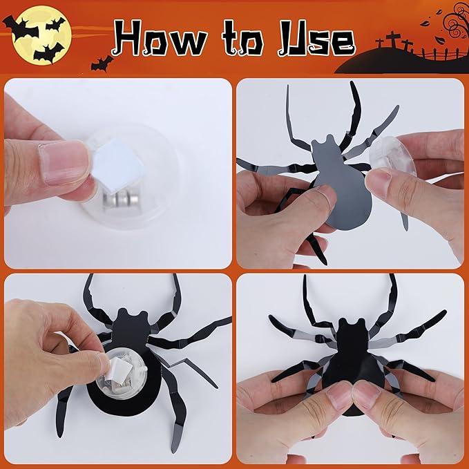 DR.DUDU 36 Pack Halloween Spider Wall Decor, 3D Window Stickers with Multi-Color LEDs, Removable Light up Spiders Wall Decals for Bathroom Home Door Party Indoor & Outdoor Decorations (Assorted Sizes)