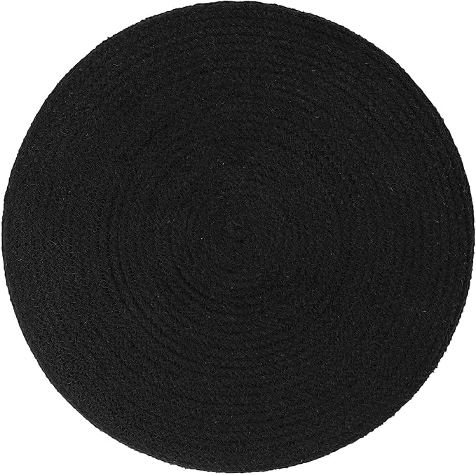 REDEARTH · Cylindrical Pouf Ottoman - Braided Pouffe Accent Sitting Round Footrest for Living Room, Bedroom, Nursery, kidsroom, Patio ; 70% Cotton 30% Jute, Set of 2 (14.5x14.5x16; Black Natural)