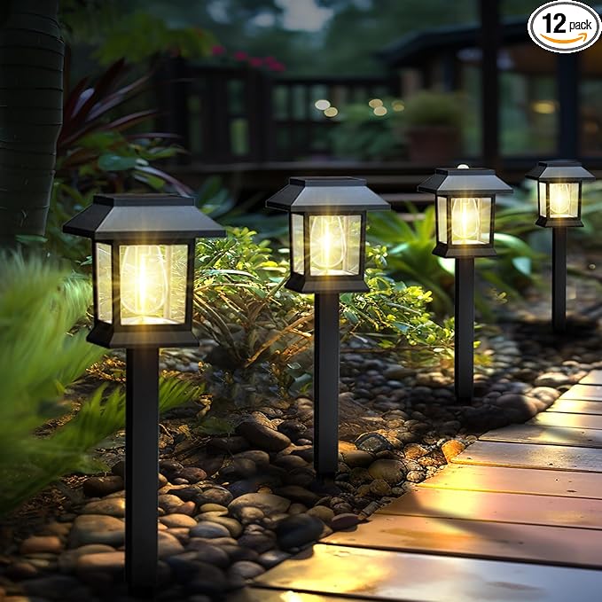 Solar Lights Outdoor,12 Pack Waterproof Auto On/Off Solar Pathway Lights for Your Garden, Landscape, Path, Yard, Patio, Driveway,Walkway Decor