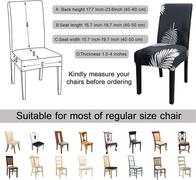 JQinHome Chair Covers for Dining Room Set of 6, High Stretch Removable Washable Parsons Chair Slipcover for Home Party Hotel Wedding Ceremony (Plume Black,6PCS)