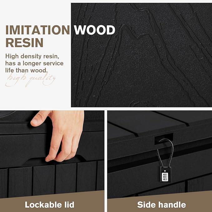 JUMMICO 31 Gallon Resin Deck Box Waterproof Indoor Outdoor Storage Boxes for Patio Furniture Cushions and Garden Tools (Black)