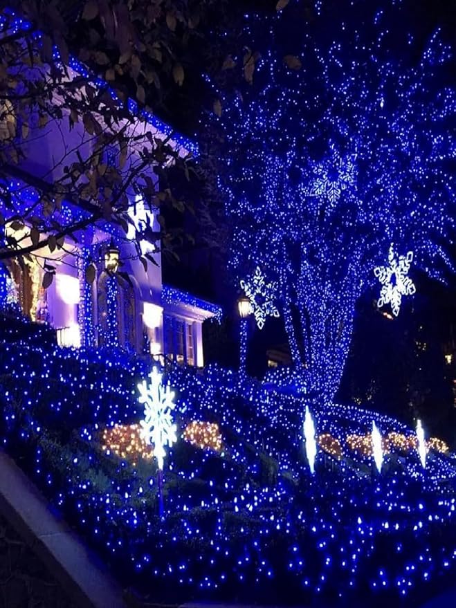 Solar Christmas Lights Outdoor Decorations Waterproof, Tatal 4 Pack 400LED 132FT Blue Solar String Lights Green Wire with 8 Modes, Christmas Fairy Light for Xmas Tree Party Wedding Yard Garden Decor