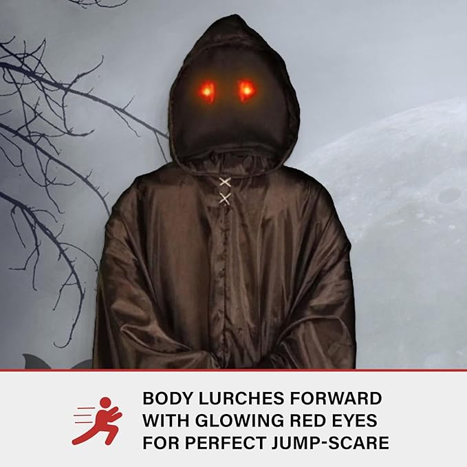 Haunted Hill Farm Motion-Activated Lurching Demon Reaper by Tekky, Lunging Scare Prop Halloween Animatronic for Indoor or Covered Outdoor Creepy Halloween Decorations, Plug-in or Battery Operated