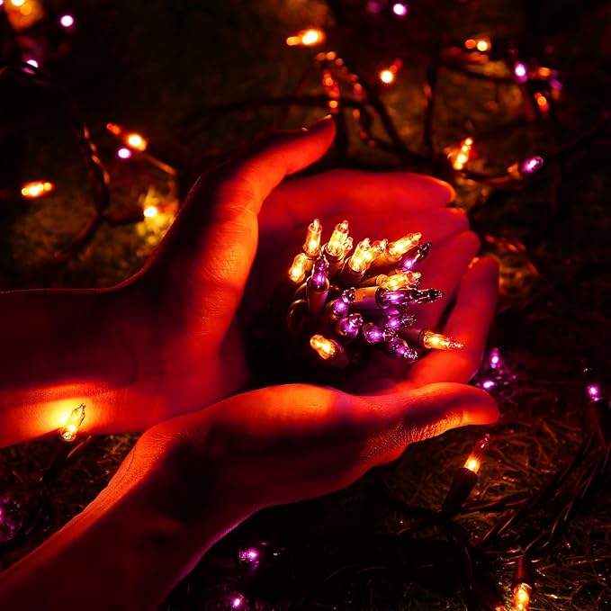 Toodour Orange & Purple Halloween Lights, 12.5ft 50 Count Incandescent Halloween String Lights, UL Certified Connectable Mini Bulbs String Lights for Outdoor, Indoor, Garden, Porch, Party, Home Decor