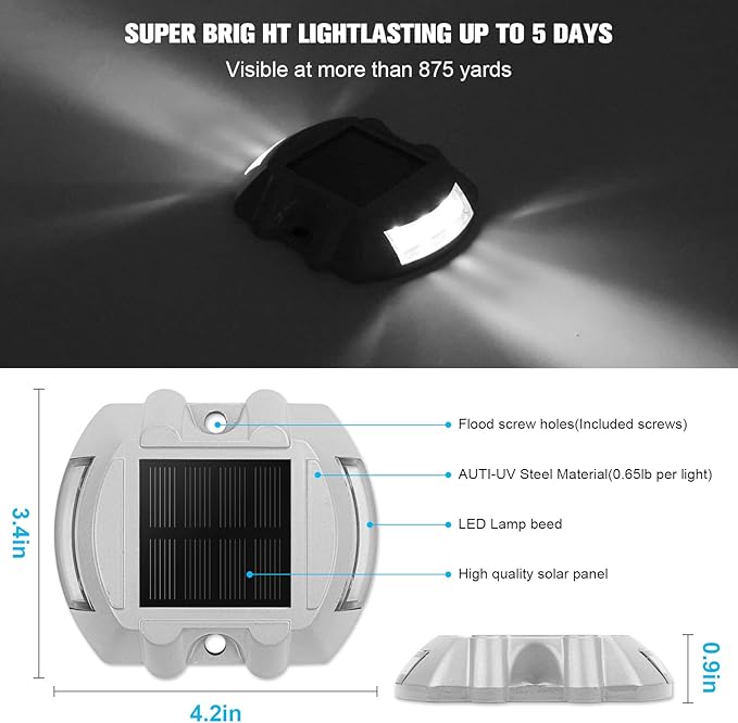 VOLISUN Solar Deck Lights, 16-Pack Led IP67 Waterproof Outdoor Warning Step Lights for Driveway, Sidewalk, Garden Pathway, Yard (White)