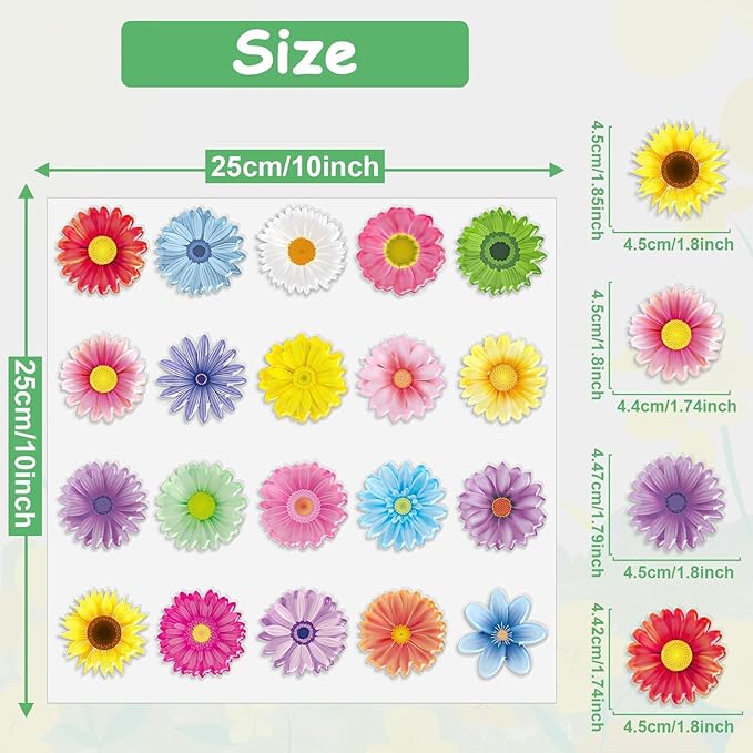 20PCS Spring Grow Flowers Thick Gel Cling Sunflowers Window Gel Cling Decals Sticker Flower Window Decoration for Kids Toddlers Home Airplane Classroom Nursery Spring Party Supplies Removable Reusable