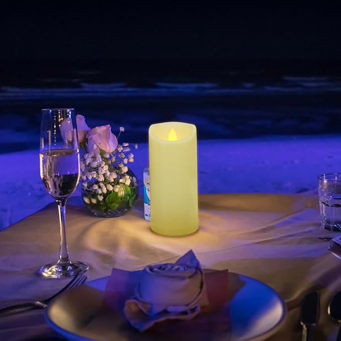 6 Pack 3"x7" Outdoor Waterproof Flameless Candles with Remote and Timer, Battery Operated Flickering LED Pillar Candles for Wedding Halloween Lantern Decoration, Ivory Plastic