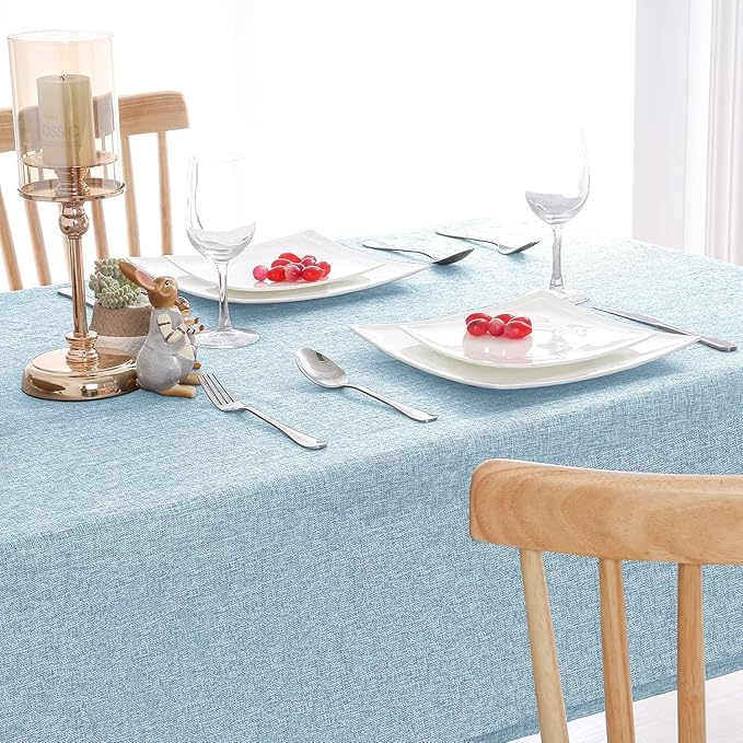 Hiasan 2 Pack Faux Linen Rectangle Tablecloth - Wrinkle and Stain Resistant Washable Table Cloth for Kitchen Dining Room Holiday Table Cover for Party Dinner, Lux Slate Blue, 52 x 70 Inch