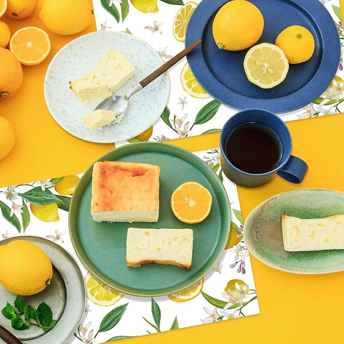 Paper Placemats Disposable 50 Pack Lemon Placemats 16x 11 Inch Yellow Lemon Fruit Place Mats for Spring Summer Dining Table Wedding Party Supplies