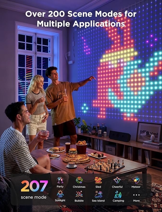 Govee Curtain Lights 2, Smart LED Curtain Light with DIY GIF AIGC, 1560 LEDs, RGBIC Color Changing Holiday Lights for Bedroom Window New Year Dynamic Decor, Outdoor IP65 Waterproof, 14.8×6.6ft