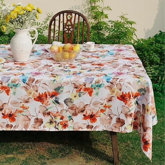 Rectangle Tablecloth, Spill-Proof Waterproof Table Cloth, Floral Print Outdoor Table Cover for Dining, Farmhouse, Party - Spring Summer, 60''x120'', Orange Flower