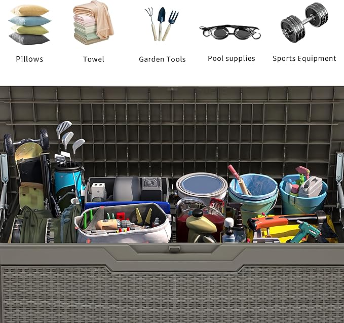 YITAHOME 80 Gallon Resin Deck Box, Weather Resistant Outdoor Rattan Storage Box, Lockable Indoor Outdoor Storage for Supplies and Essentials, Taupe