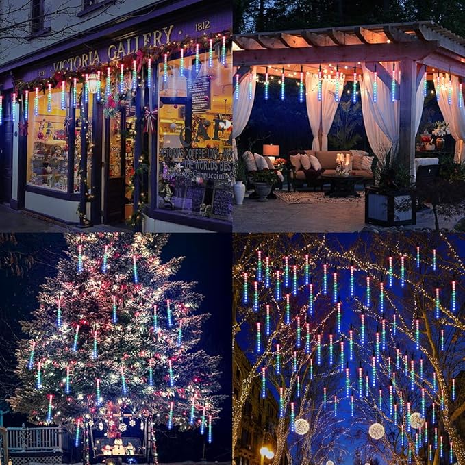 Christmas Meteor Shower Rain Lights, 10 Tube 12 Inch 240 LEDs Icicle Outdoor Raindrop for Xmas Halloween Wedding Party Tree Holiday Decoration, Colorful