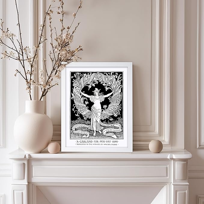 Poster Master Vintage Walter Crane Poster - Retro A Garland for May Day Print - Socialist Art - Gift for Him, Her, Men, Women - Wall Decor for Home, Office, Living Room, 8x10 White Framed