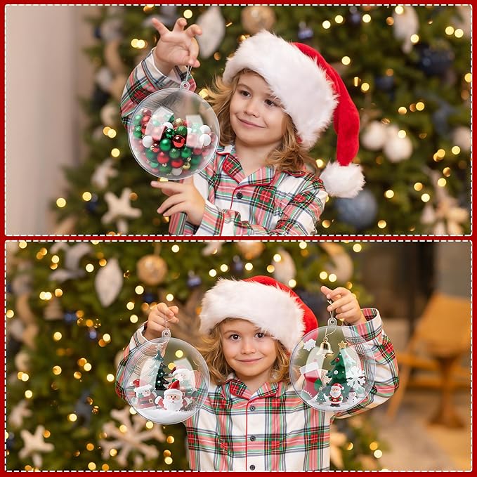 ANVAVO 2 Pieces 20 cm Christmas Clear Plastic Fillable Ball Ornaments DIY Craft Transparent Baubles Shatterproof Christmas Tree Hanging Ornaments for Xmas New Years Birthday Wedding Home Decor