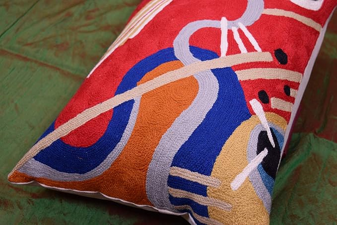 Lumbar Kandinsky Red Modern Throw Pillow Cover in Flow | Red Abstract Pillowcase | Modern Couch Pillow Contemporary | Outdoor Pillow | Mid Century Chair Cushions | Hand Embroidered Wool Size 14x20