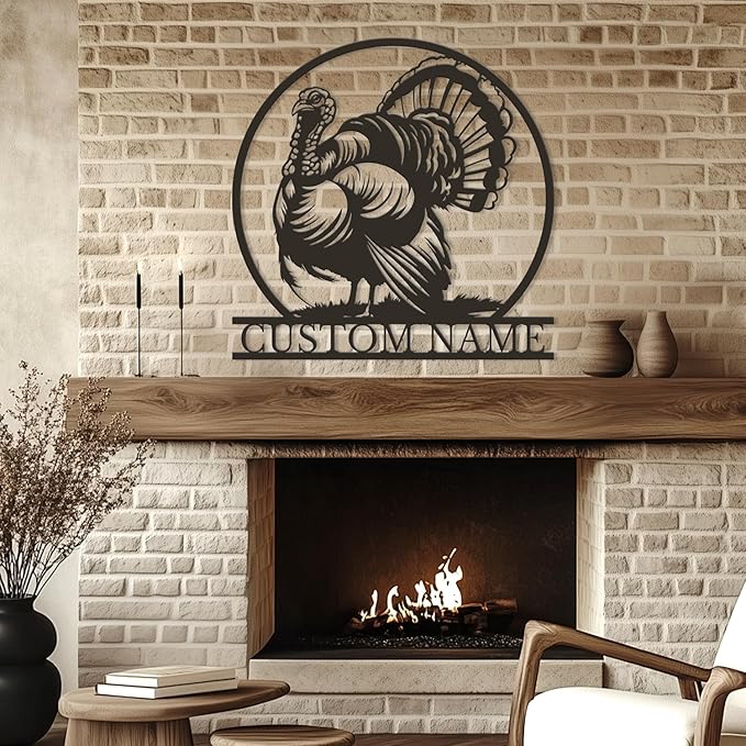 Personalized Turkey Metal Wall Art, Custom Hunting Cabin Sign, Wild Turkey Farmhouse Decor, Rustic Lodge Wall Hanging, Turkey Hunter Gift, Thanksgiving Home Decoration (Style-1)