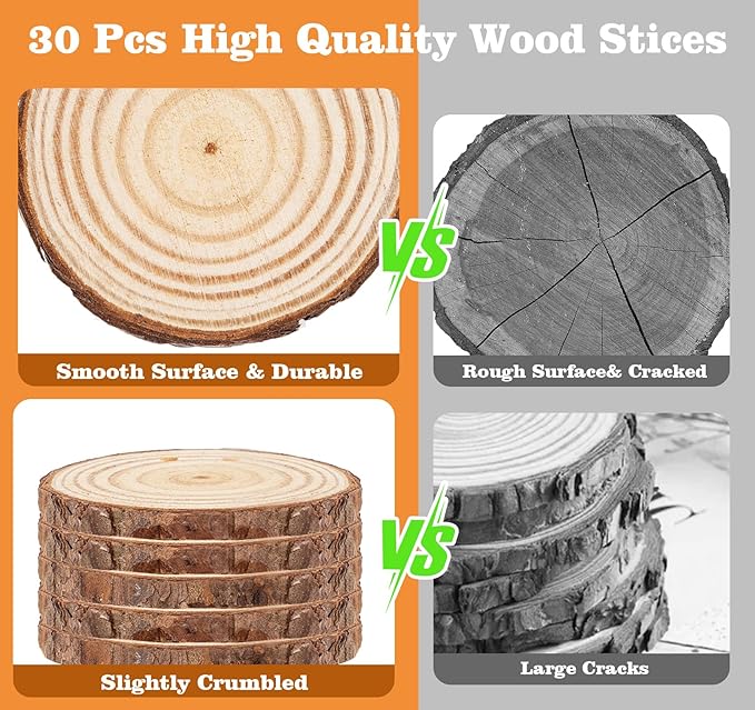 30 Pcs Wood Slices with Hole, 2.3-2.8 Inch Unfinished Wood, Wood Rounds for Crafts, Wood Crafts, Round Wood for Doodle, Splice, Paint, Art, Decorate, Ornament