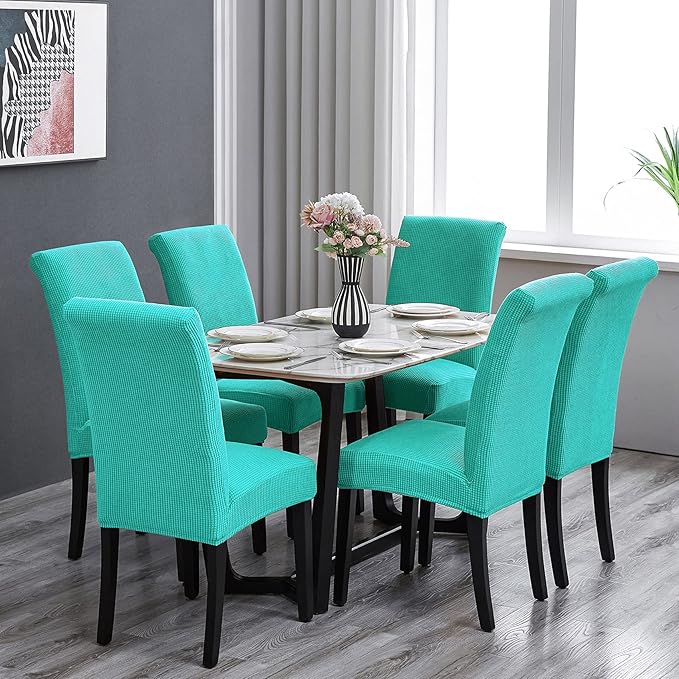 Howhic Stretch Chair Covers for Dining Room Set of 6, Removable Washable Dining Room Chair Covers, Dining Chair Slipcovers Seat Protector, Great for Home and Banquet Decoration (Turquoise, 6 Pack)