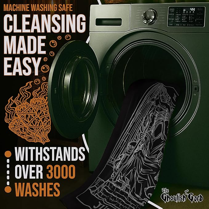 The Ghoulish Garb Justice Tarot Card Tapestry (Black & White) - Grim Reaper - Gothic Halloween Home Decor Wall Hanging (60" x 50")