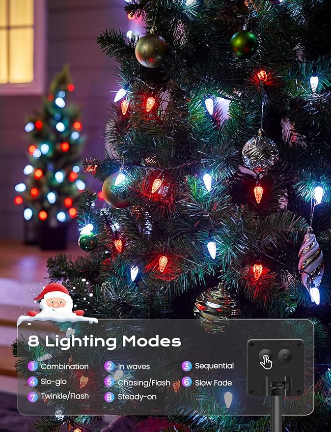 Brightown Solar Operated C6 Strawberry String Lights, 22.64ft 50 LEDs Red White LED Christmas Fairy Lights, Solar Christmas Lights Outdoor, Christmas Decorations for Christmas Tree, Garden Decor