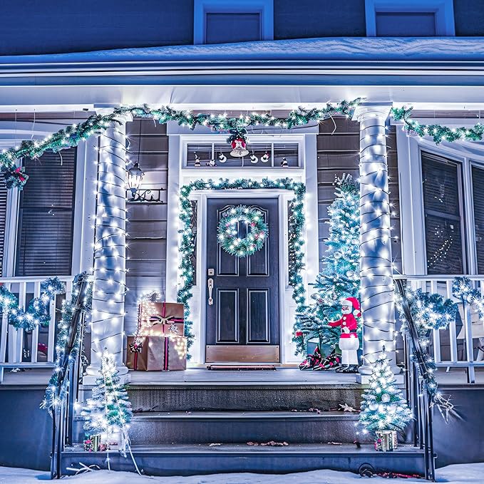 JMEXSUSS 2 Pack White & Multicolor Solar Christmas Lights Outdoor, Each 100 LED 33ft Solar Color Changing Lights Outdoor Waterproof for Christmas Tree Yard Decorations