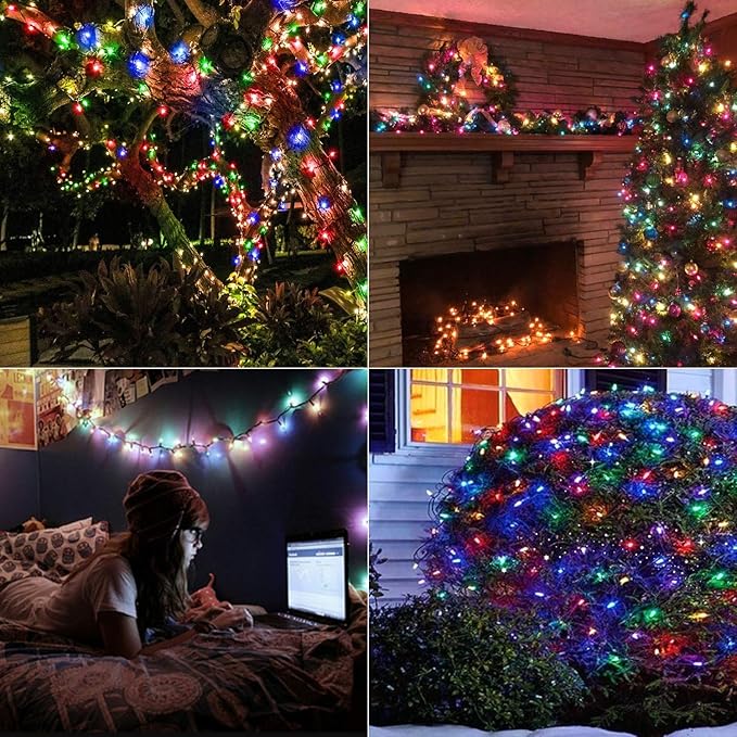BrizLabs Christmas Lights Multicolor, 2 Pack 17.94ft 50 LED Christmas String Lights, Battery Xmas Tree Light Outdoor/Indoor, Green Wire 8 Modes Mini Xmas Light for Holiday Tree Wreath Lawn Party Decor