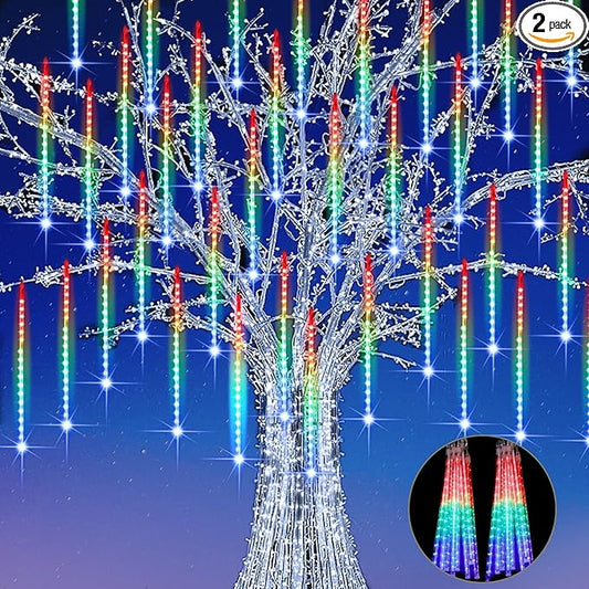 Christmas Meteor Shower Rain Lights - 12inch, 20 Tube 480 LED Icicle Lights for Outdoor Xmas, Halloween, Wedding & Party Decor, Colorful
