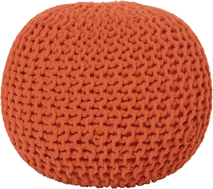 REDEARTH Round Pouf Ottoman - Hand Knitted Cable Boho Poof - Pouffe Circular Footrest for Living Room - Bedroom - Patio - 100% Cotton (19.5"x19.5"x14") - Burnt Orange