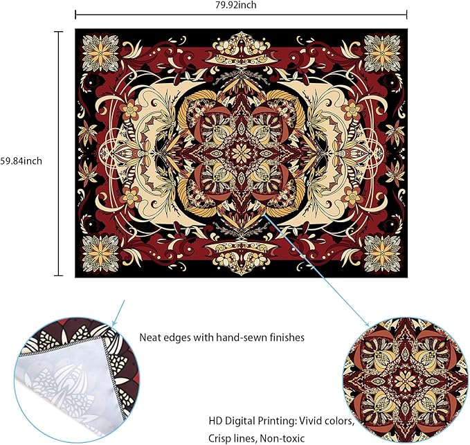 CHDGDHC Mandala Tapestry - Moth Wall Hanging, UV Resistant, Machine Washable, Lightweight, Psychedelic Bedroom Aesthetic Decor for Bedroom, Living Room, Yoga Room - 79.92x59.84 Inch