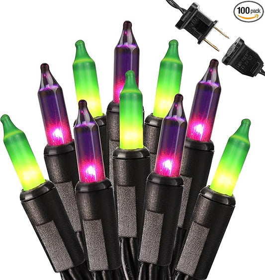 Brizled Waterproof Purple & Green Halloween Lights, 100 Count Incandescent Mini String Lights, UL Listed for Indoor Outdoor Use