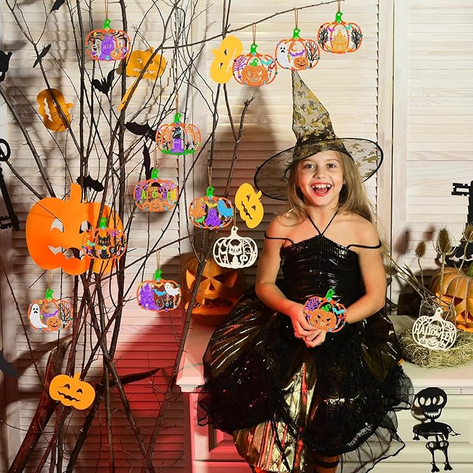 36PCS Wooden Pumpkins Ornaments to Paint Halloween Thanksgiving Decoration Cutouts Unfinished 3.5 inches, DIY Blank Unfinished Pumpkin Ornament for Home Harvest Crafts Hanging Autumn Decor（6Style）