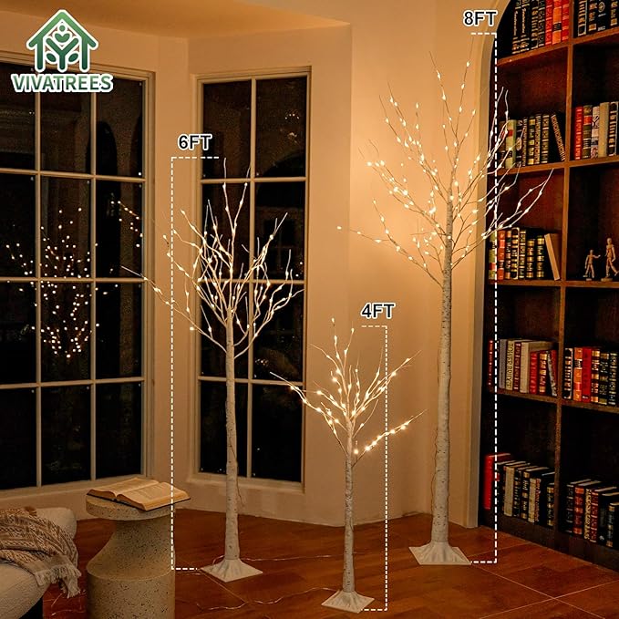LED Birch Tree Lights, 4ft Trees with Warm White Lights, Outdoor Indoor Christmas Wedding Party Decor