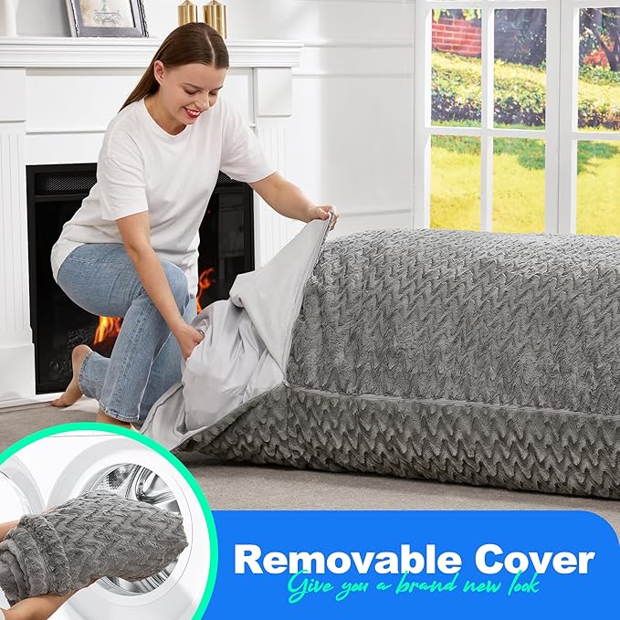 Hobestluk 3 in 1 Bean Bag Chair Giant Bean Bag Chairs for Adults with Chevron Plush Fur Cover Convertible Bean Bag Floor Cushion with Machine Washable Cover for Living Room (Chevron Plush Grey)